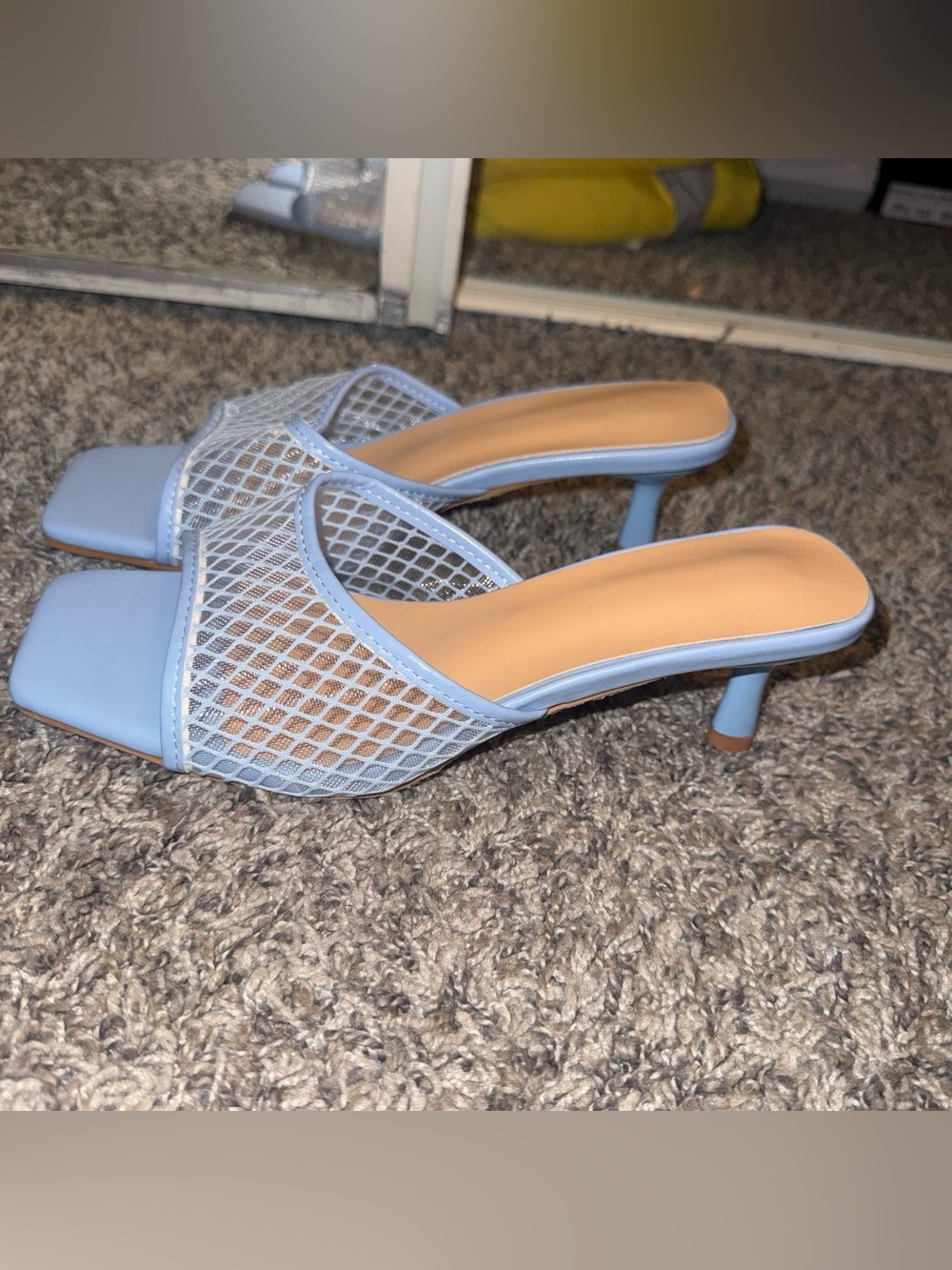 SHEIN Light Blue Mesh Kitten Heel Mules